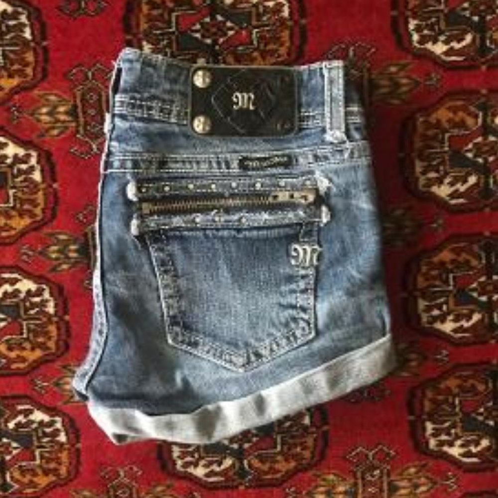 MISS ME Zipper Detail Rhinestone Pocket Je…